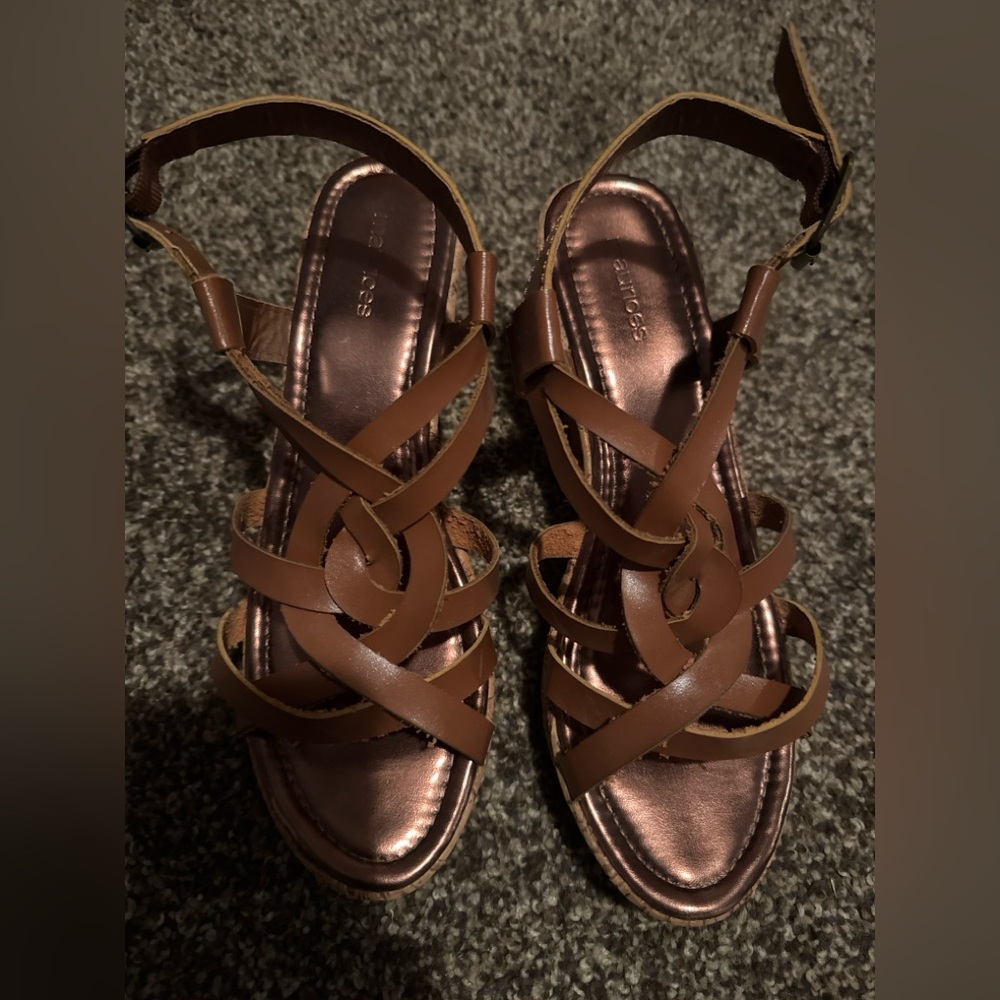Maurices Brown Strappy Wedge Sandals